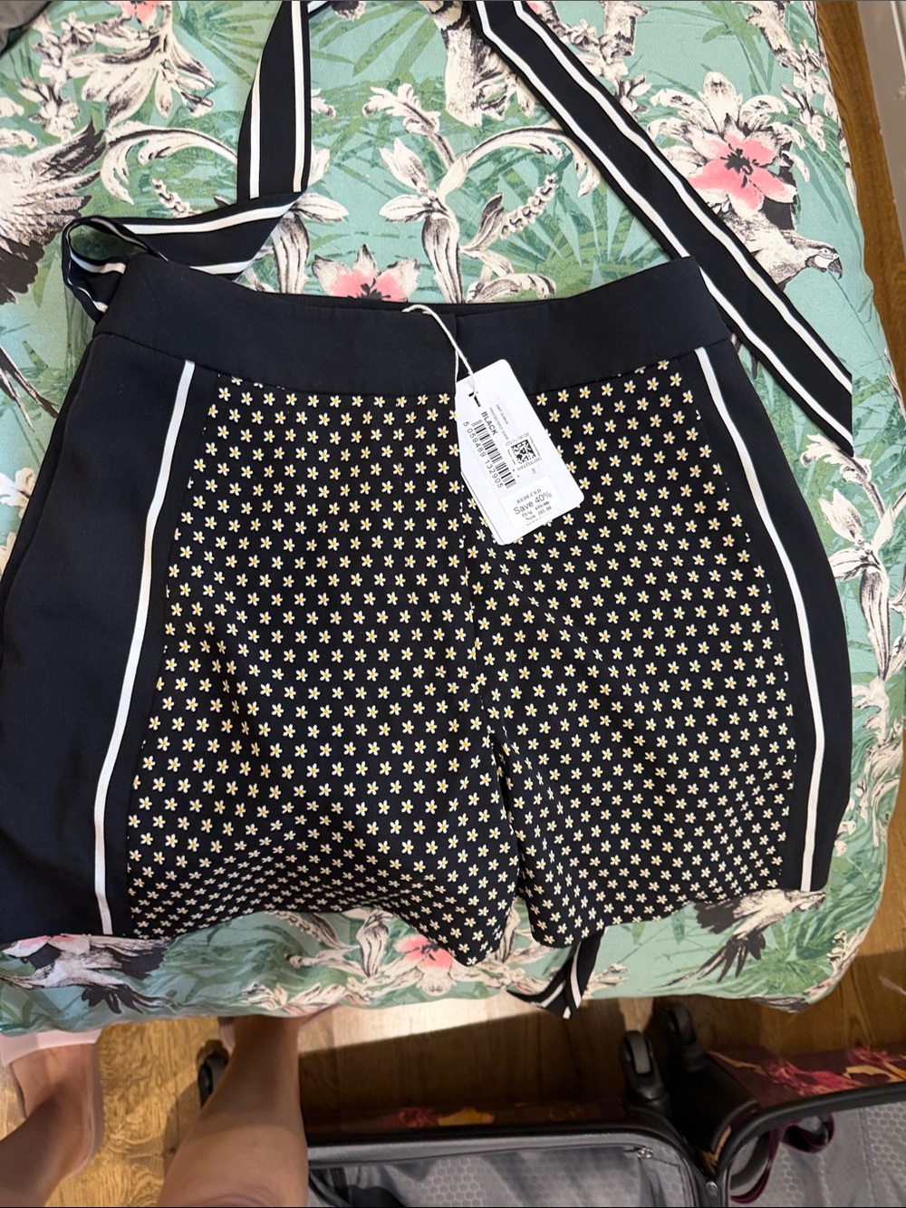 Ted Baker Black High-Waist Patterned Shorts with Cream Motif